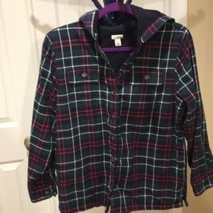 LL Bean Wms Petite Plaid Hoodie w/Fleece Lining